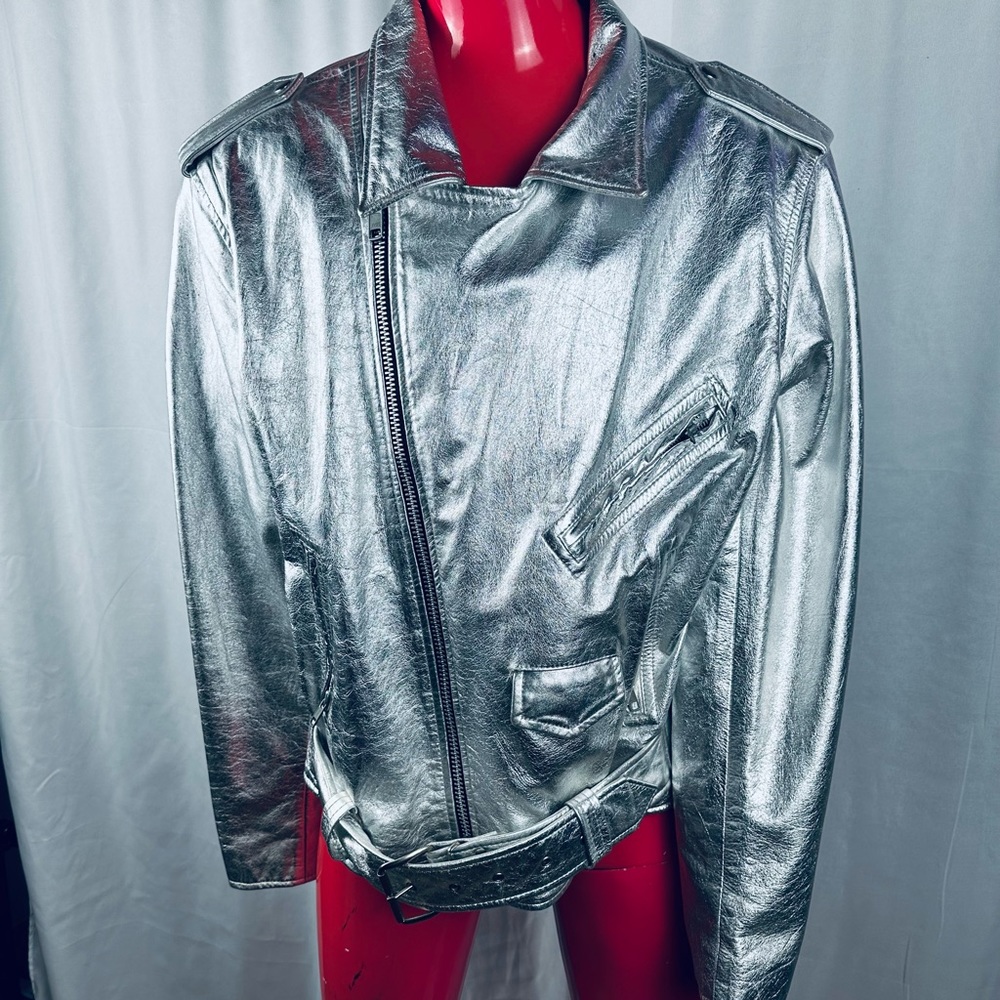 RARE Vintage LA Roxx Hollywood Metallic Silver Motorcycle Jacket - EXCELLENT! - Picture 7 of 10